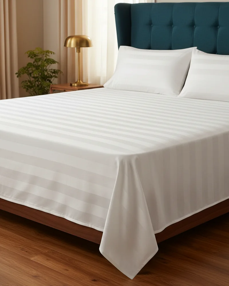 Pearl White Satin Stripe Hotel King bedsheet
