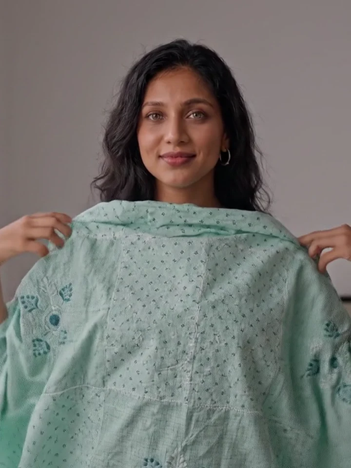 Thar Cotton Embroidered Queen, held open to show the embroidered panels
